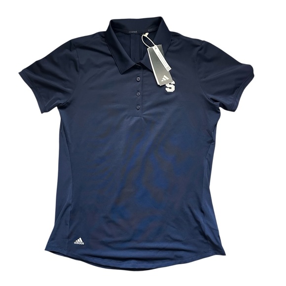adidas Tops - Adidas Women’s Golf Polo Shirt Medium Navy Short Sleeve Collegiate Logo NWT